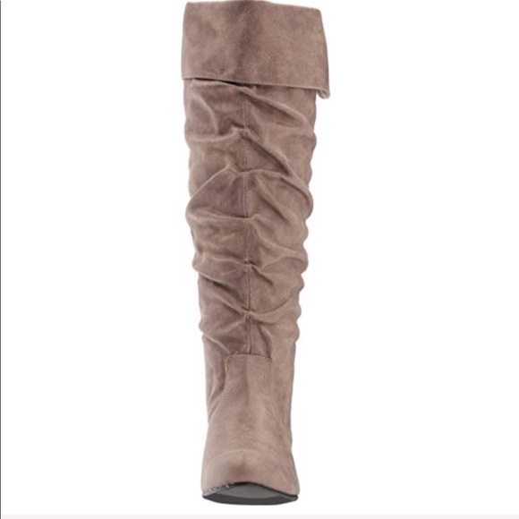 Taupe Wide Calf Fit Slouchy Over The Knee Boots - Picture 4 of 5